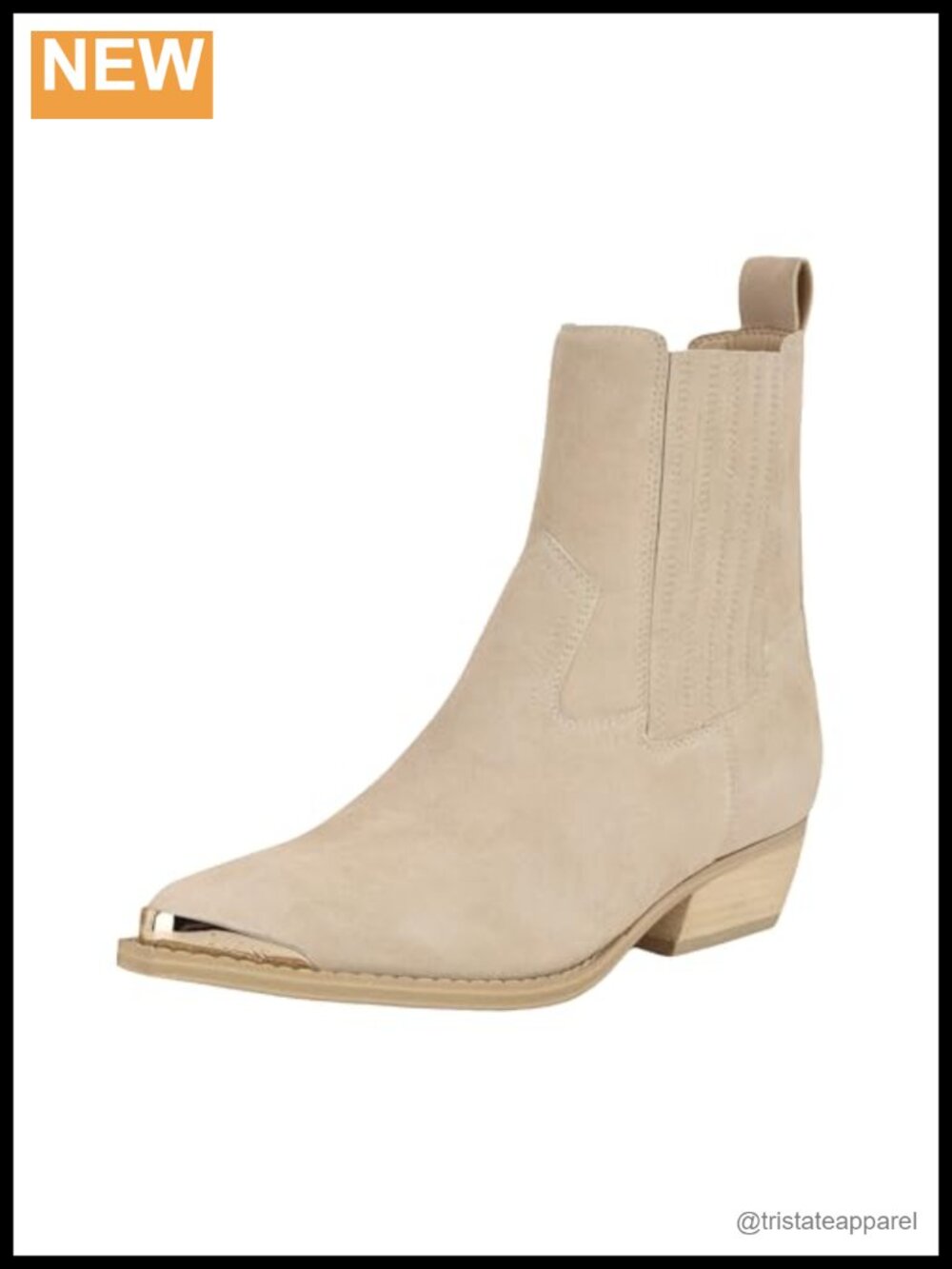 Women's Suede Ankle Bootie Pointed Toe Pull-On Block Heel Chelsea Boot